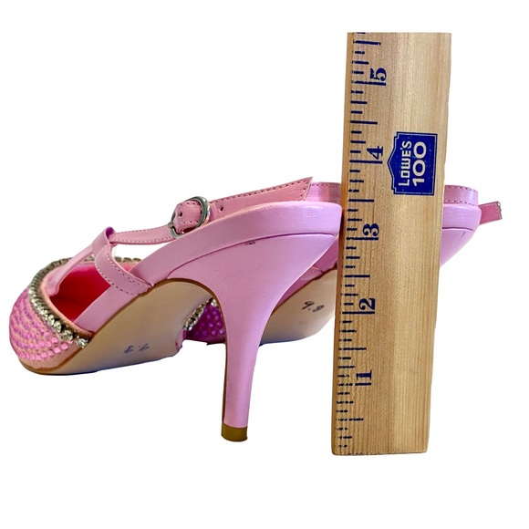 Azelea Wang Sorrel-Pink Rhinestone Slingback Kitten Heeled Pumps Size 10 - Picture 14 of 14